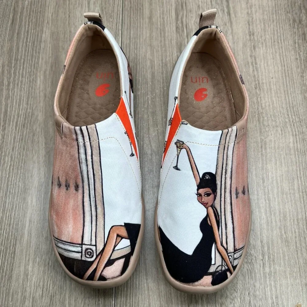 UIN Art Painted Travel Shoes Women 9 Slip On Casual Canvas The Little Dress Pink - Picture 3 of 12